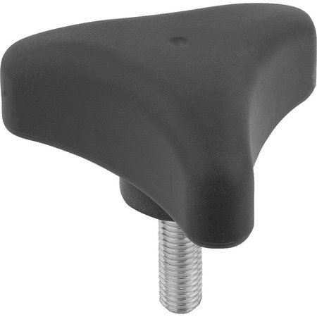 KIPP Triangular Grip Ergonomic D=M12X60 D1=80 H=37, Form:L Plastic, Black Ral7021, Comp:Steel K0785.8012X60